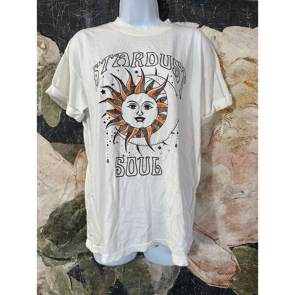 NEW Girl Dangerous Stardust Soul Graphic Boho Tee Size  XS  white Short Sleeves